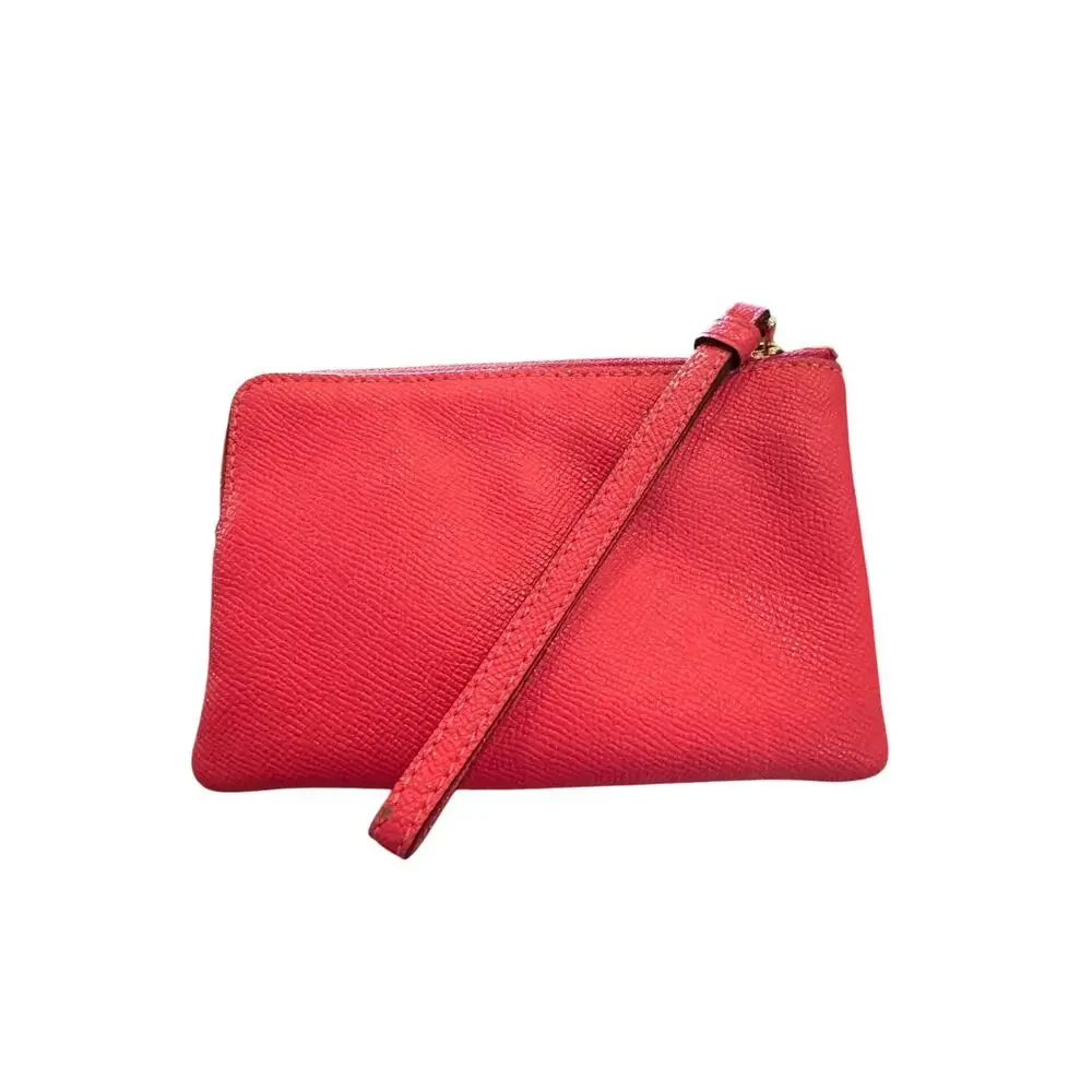 Coach Corner Zip Wristlet Coral Crossgrain Leather Clutch Wallet 58032